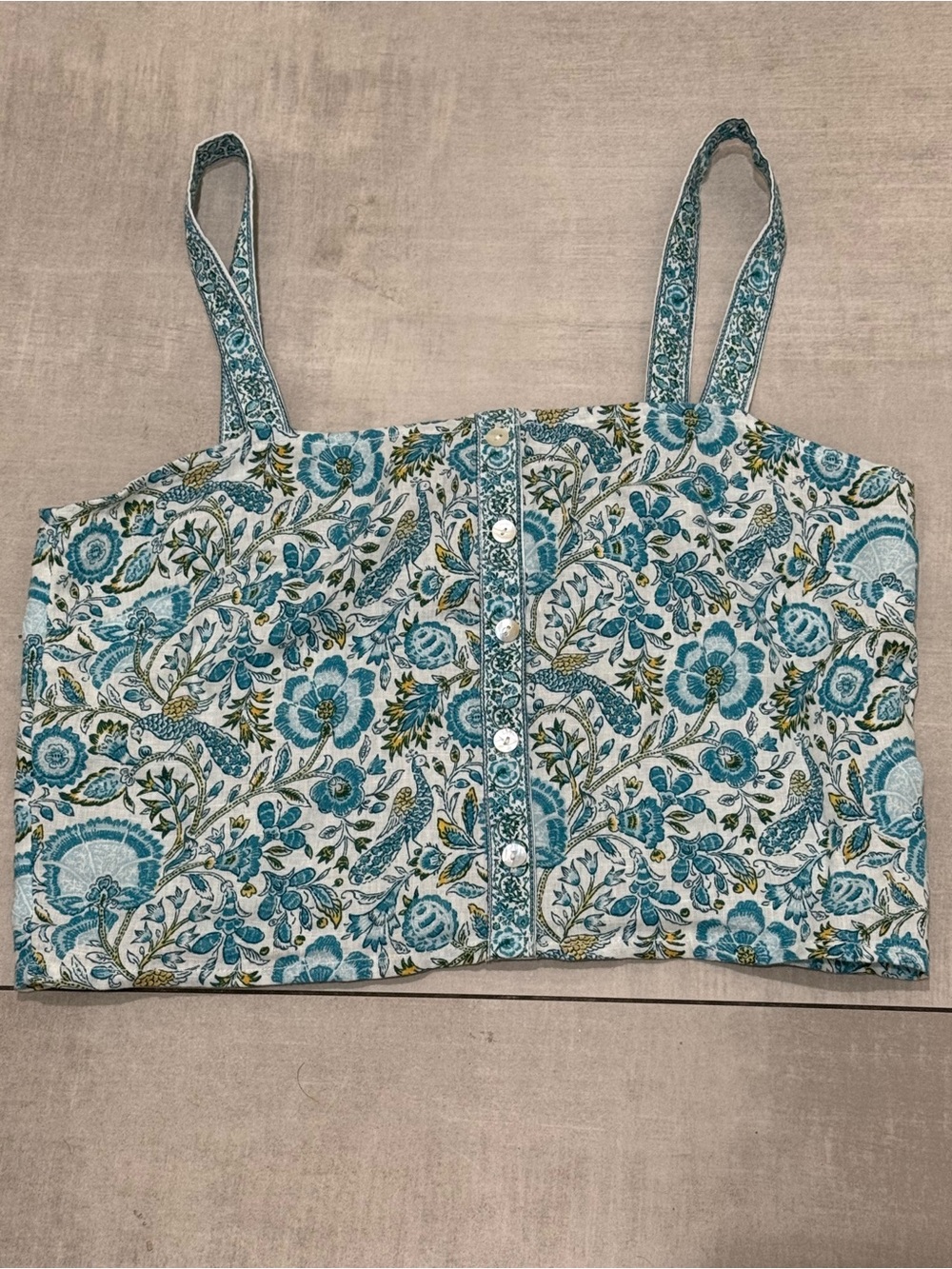Rachel Zoe Floral Button-Front Crop Tank Top - Blue